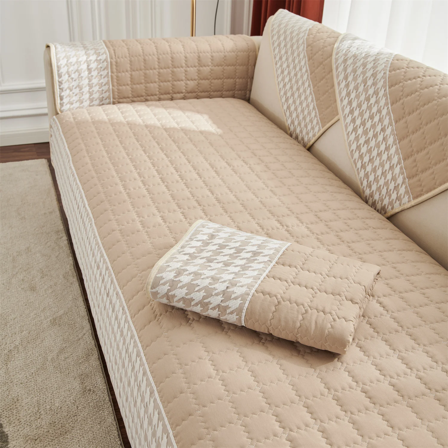 Hahnentritt-Spitze, Dekor, Quilten, Sofa-Kissenbezug, rutschfeste Sofa-Schonbezüge für Wohnzimmer, Couch, Sitzbezüge, haustierfreundlich – Detail 6