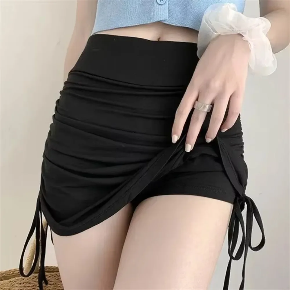 

Sexy Solid High Waisted Ruffles Mini Skirt Black Skinny Drawstring Sexy Y2K Short Skirts Fashion Summer Casual Outfits Ladies