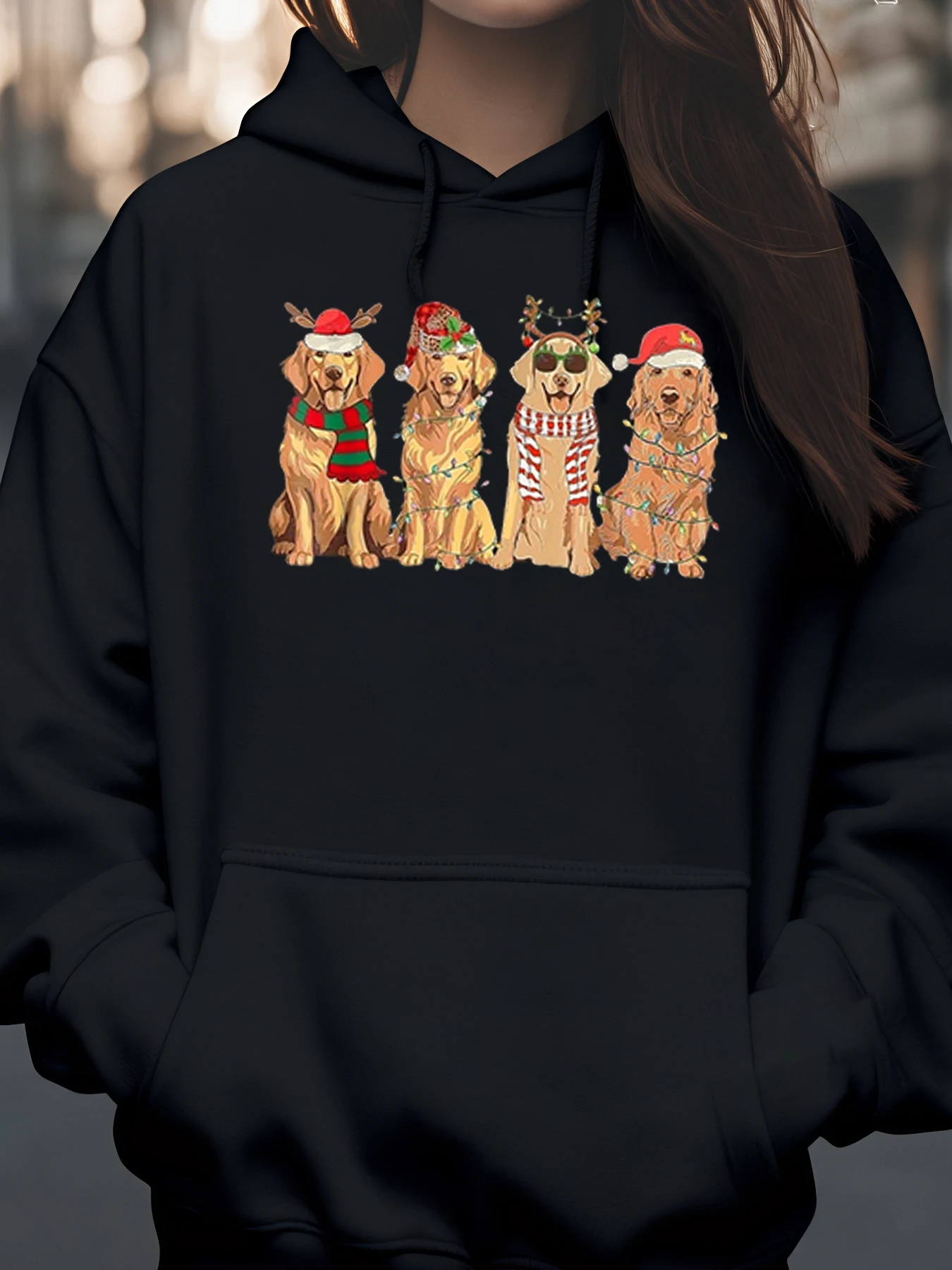 

Рождественские собаки с шапками Санта-Клауса и огнями, толстовка с капюшоном, праздничная одежда для любителей собак