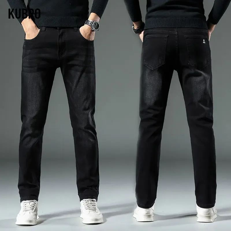 KUBRO Slim Fit Straight Business Casual Jeans High Stretch Comfort Pants Classic Fashion Men's Pants Pantalones Vaqueros Hombre