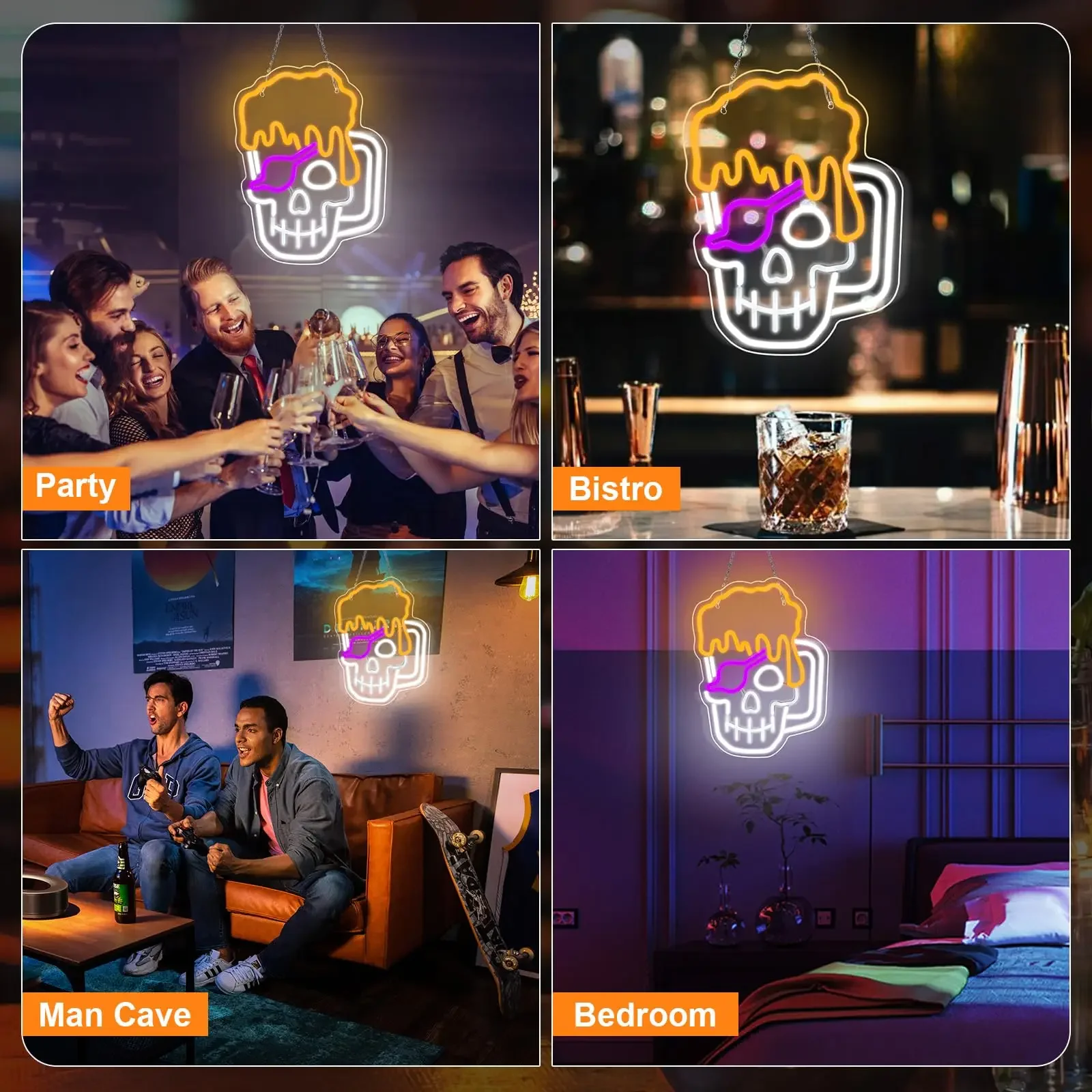 Halloween LED Neon Light Sign, USB-powered, Ajustável, Perfeito Decorações de Parede, Homem Caverna, Jogo, Quarto, Festa