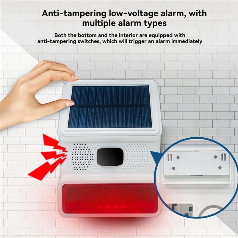 Bezprzewodowa syrena alarmowa AT41 zasilana energią słoneczną, czujnik alarmowy z dźwiękiem i światłem do użytku zewnętrznego, do systemów alarmowych 433Mhz Wifi GSM do domu, gospodarstwa.