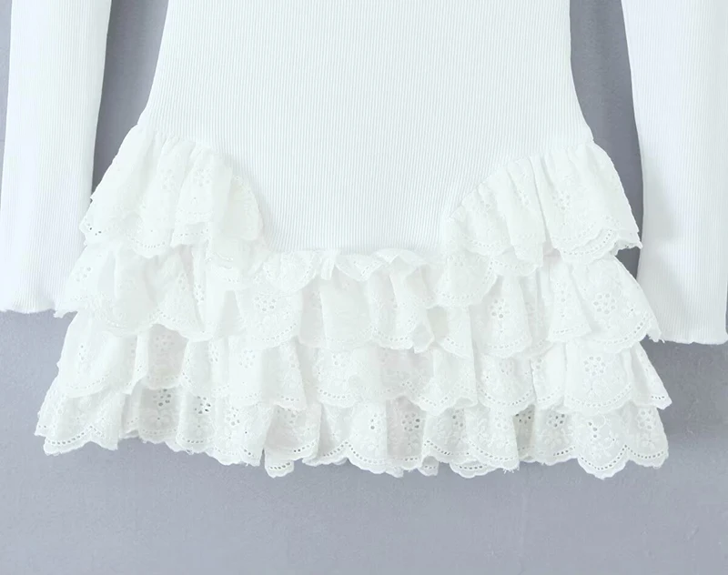 فستان نسائي مكشكش برقبة دائرية وأكمام طويلة، تنورة قصيرة بخياطة مكشكشة متتالية لربيع وصيف، فستان أنيق جديد بلون سادة #6