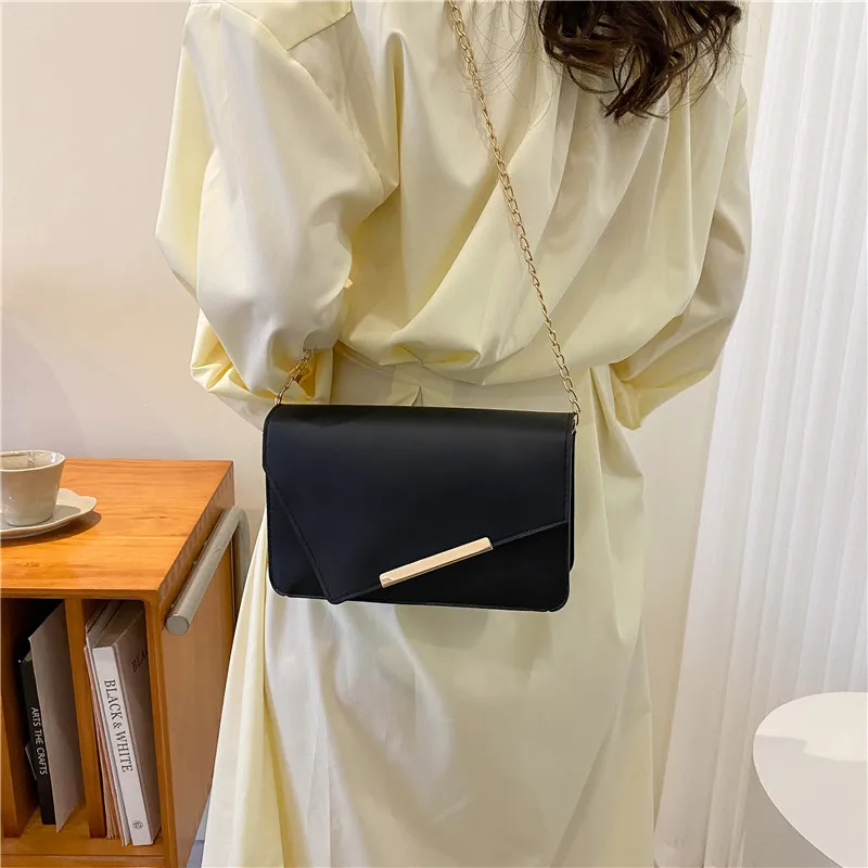 Versatile Crossbody Chain Bag For Women Sewing Thread Decor New Fashion Simple One Shoulder PU Leather Bags