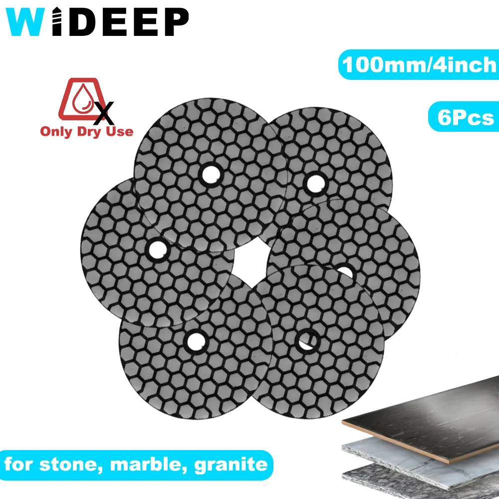

6Pcs 100mm 4inch Dry Polishing Pad Sanding Discs for Marble Granite Ceramic Stone Angle Grinders Diameter