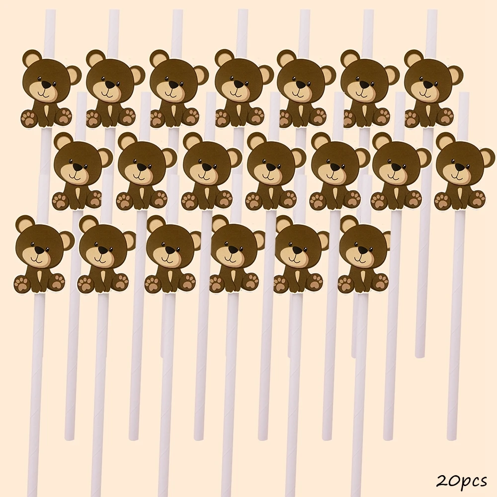1set Cartoon Bear Hanging Tags Paper Stickers Cake Toppers Kids Bear Birthday Baby Shower Party Cake Decor DIY Gifts Wrapping