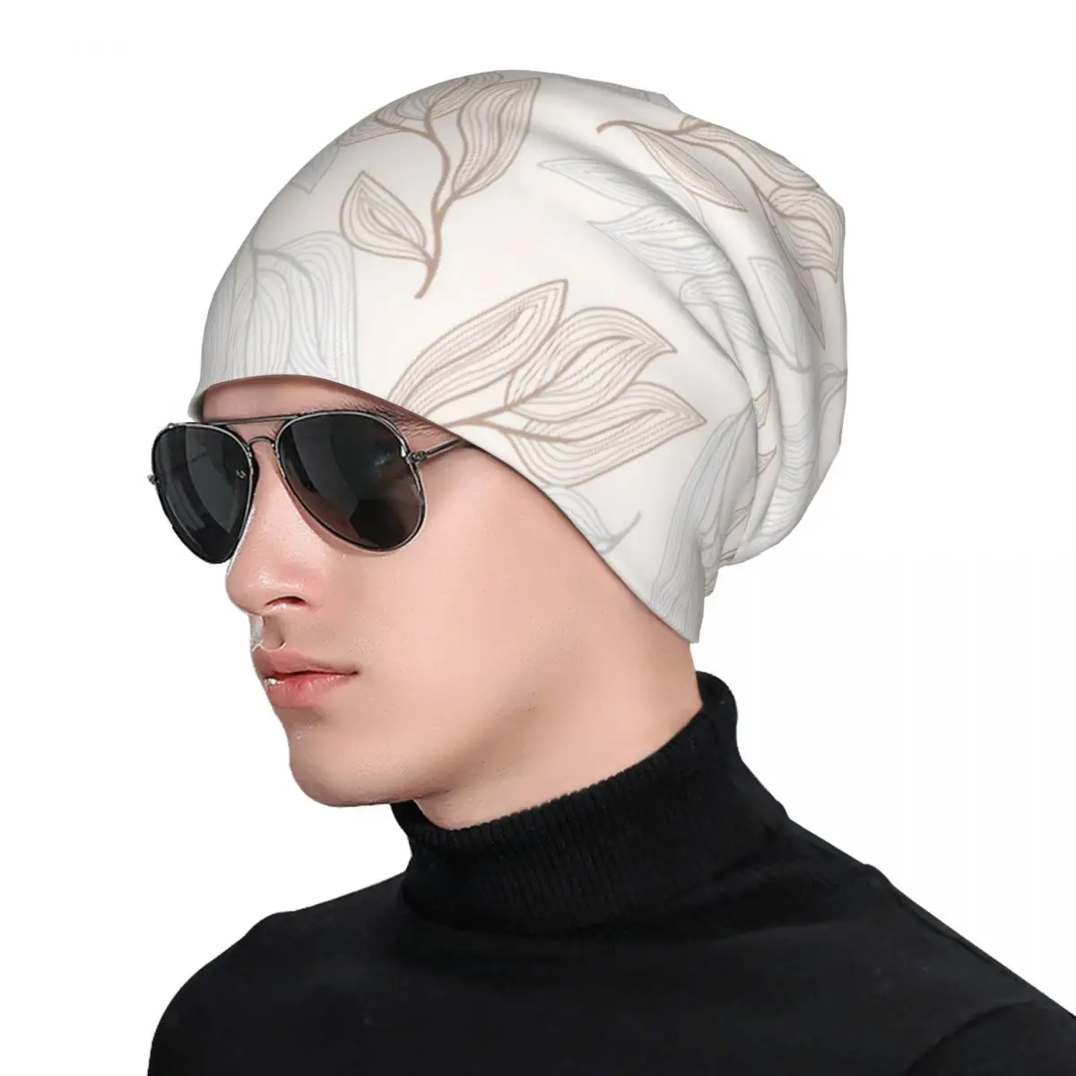 Bonnet Hip Hop avec lignes abstraites de feuilles pour hommes et femmes, bonnets d'extérieur, chapeau chaud, automne et hiver, adulte