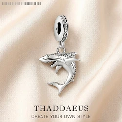 Maritime Shark Dangle Charm Lucky Pendant Women Men 2023 Summer 925 Sterling Silver Fine Jewelry