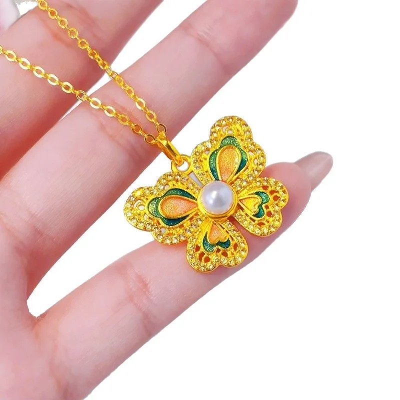 

18-каратное золотого цвета, кулон с жемчугом и бабочкой, ожерелье, изысканная цепочка на ключицу, ювелирные изделия, подарки на день Святого Валентина, день рождения