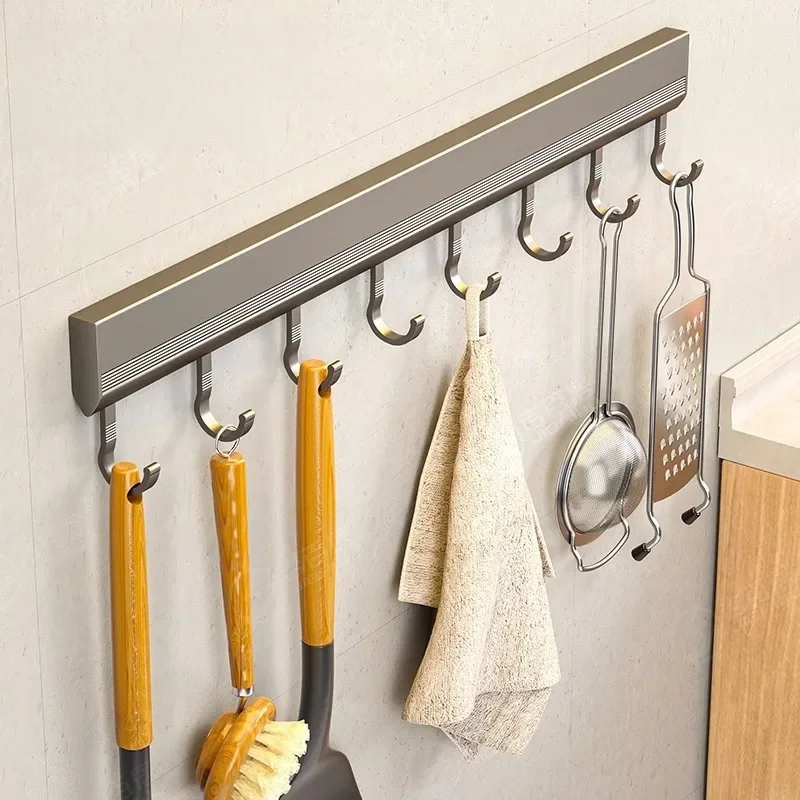 Manufacturers supply kitchen hook rack punch-free wall-mounted rack space aluminum hook multi-functional storage row hook