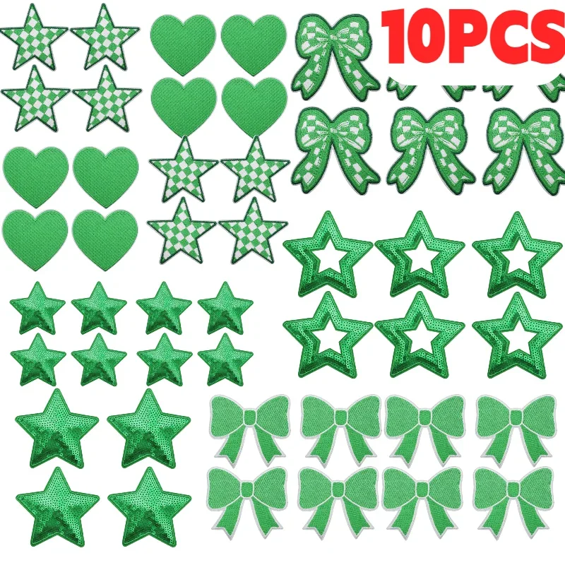 Green Star Lightning Embroidery Patches 10PCS Wholesale Love Bow Cheerleader Encourage Game Day Iron On For DIY Clothing