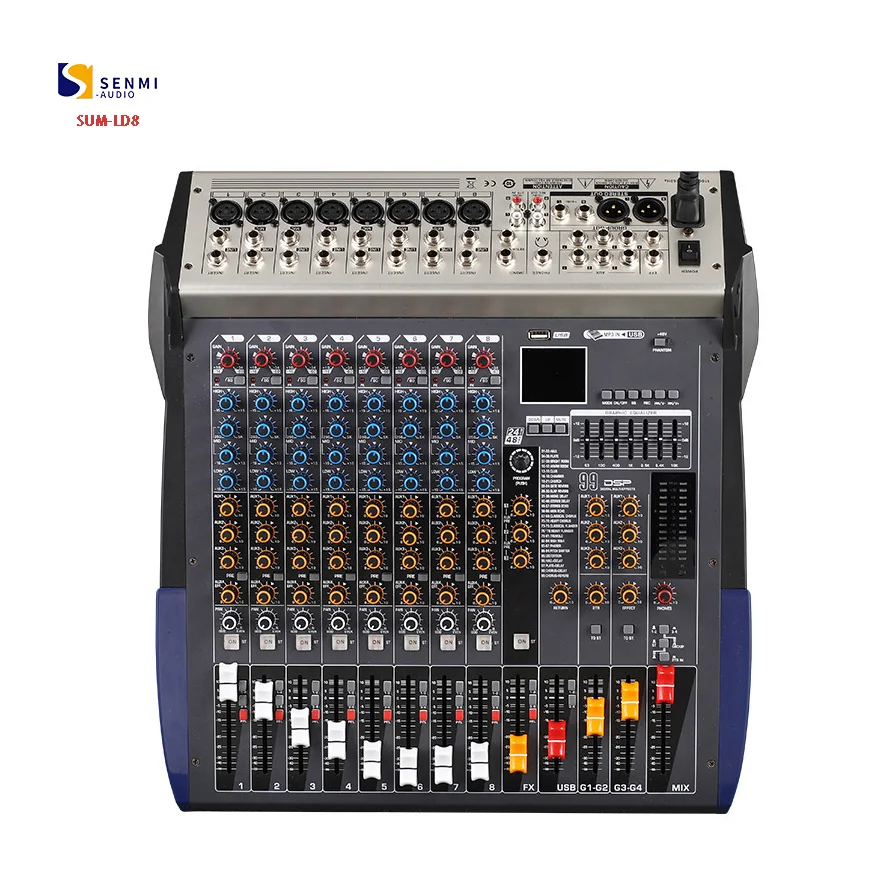 

SUM-LD8 Professional Blue tooth 8 channel Audio Mixer DSP DJ Mixing Console With with 48V phantom power