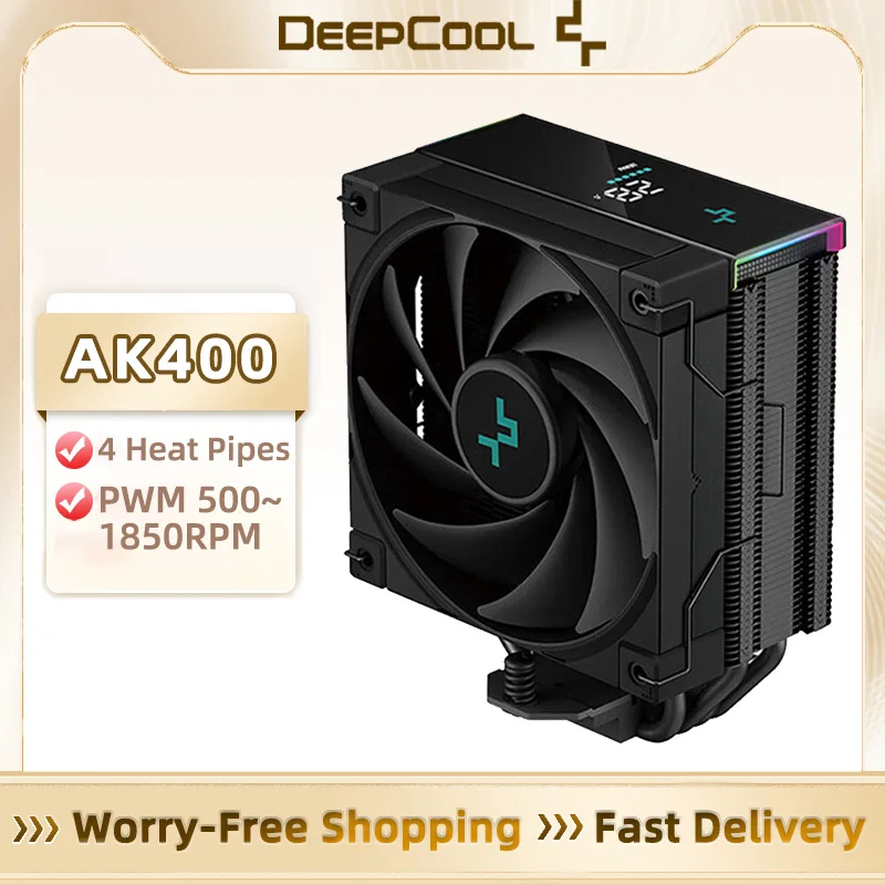 DeepCool AK400 Кулер для процессора Башенный радиатор с 4 тепловыми трубками Цифровой дисплей для ПК LGA1700/1200 115X AM4 AM...