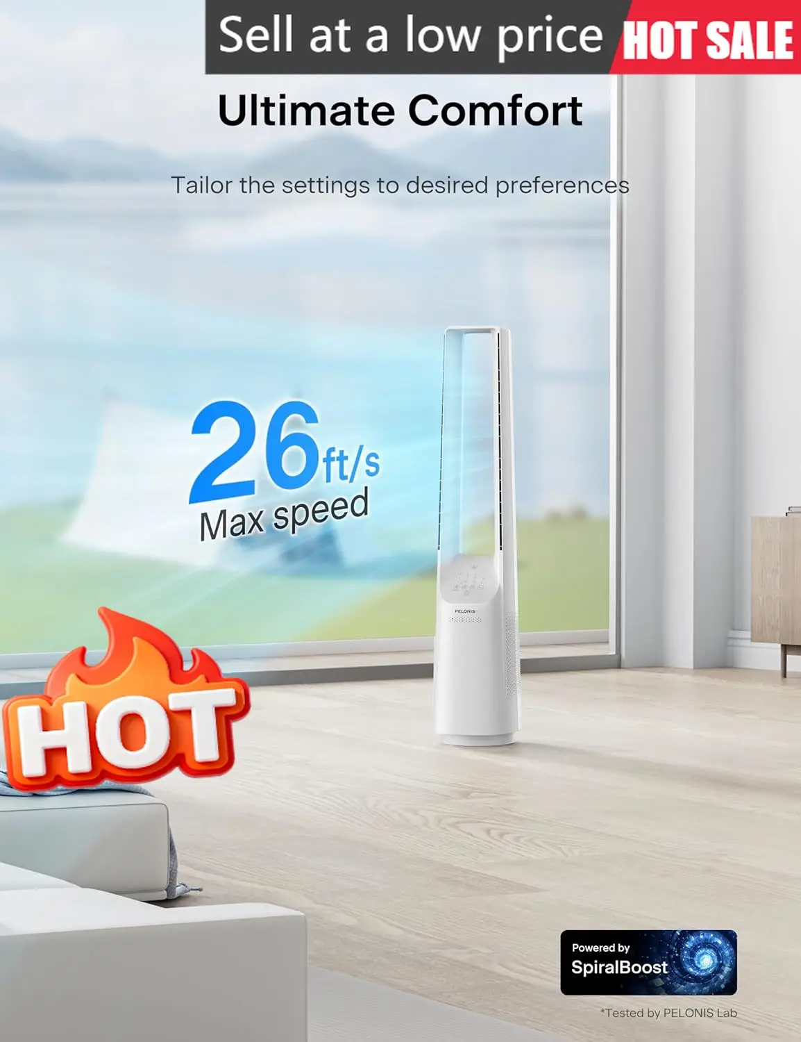 

Bladeless Tower Fan With Powerful Airflow Alexa Google Compatible Six Speed Settings Quiet DC Motor 120 Degree Oscillation Seven