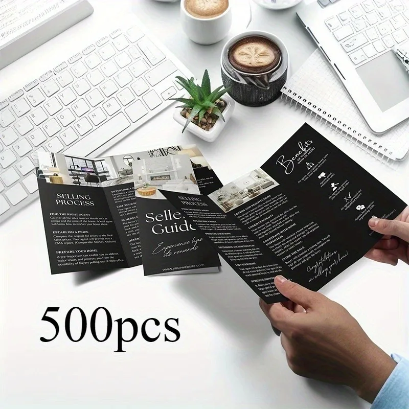 30pcs A5 21x14cm Tri-Fold Flyers Blank White Cardstock for Menu & Shop Promotion Advertising