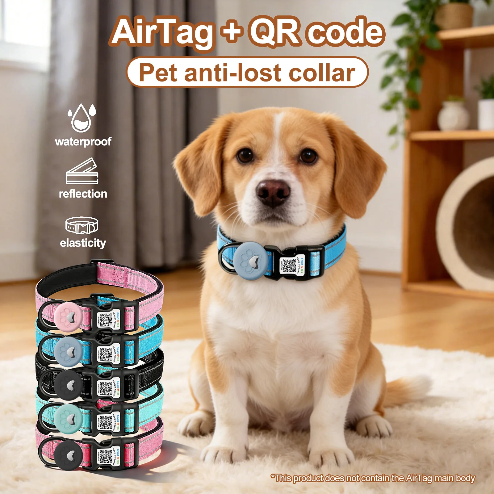 Cat Collar for Apple AirTag Case for Dog Collar Anti-Lost Pet ID Tag QR Code Scan Contact Owner Personalized Safety Kitten Puppy