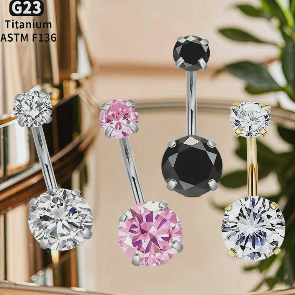 1PC G23 Titanium Crystal Navel Piercing Ring - Internal Thread Sexy Body Jewelry Belly Button Ring for Women Crystal Earring