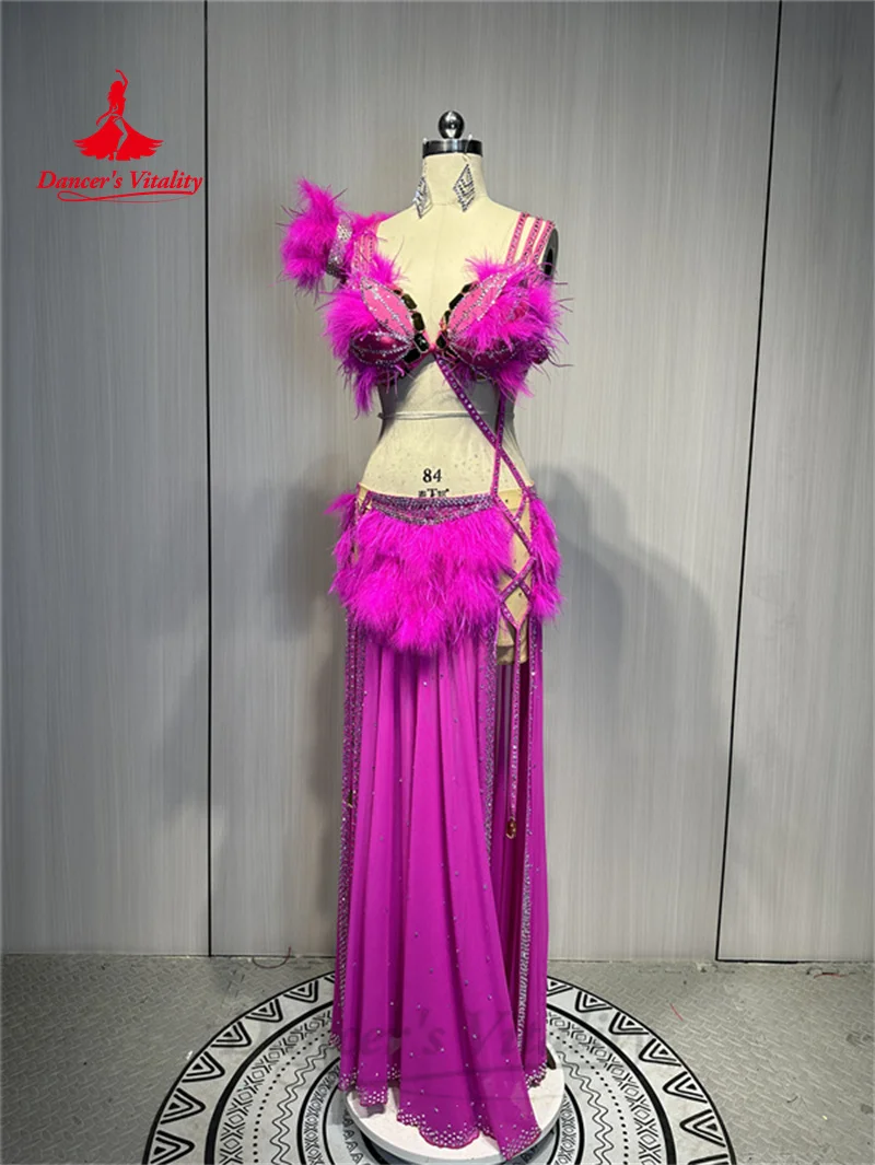 Belly Dance Costume Women\'s Customized High-end Feathers Rhinestone Dress Oriental Dance Professional High End Dance Skirt