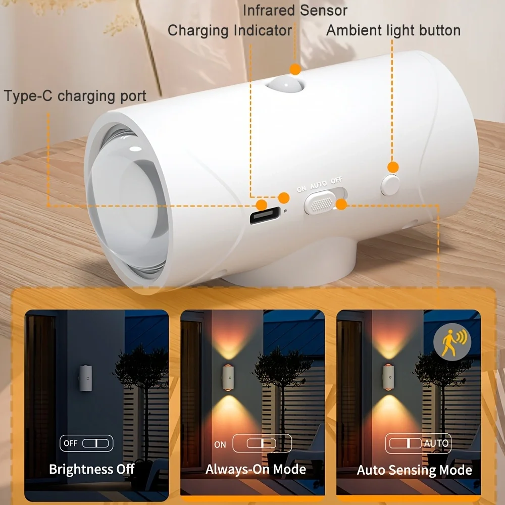 Rechargeable LED Night Light with Motion Sensor Wall Lamp RGB Gradient Ambient Light Dimmable Indoor Light Magnetic Step Lamp