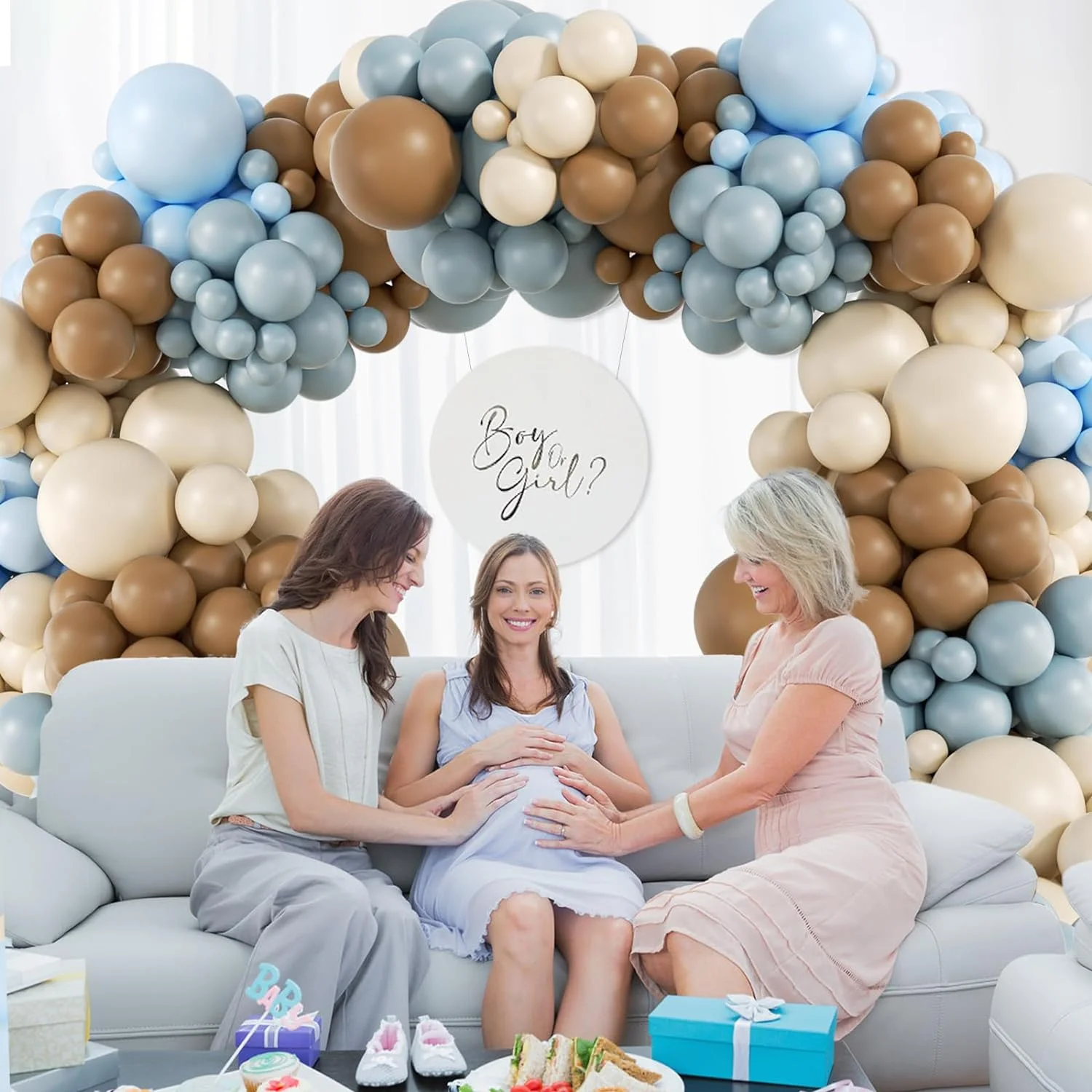 117pcs Sand White Dusty Blue Balloon Garland Blue Brown Balloon Arch for Birthday Baby Shower Boy Gender Reveal Party Decoration