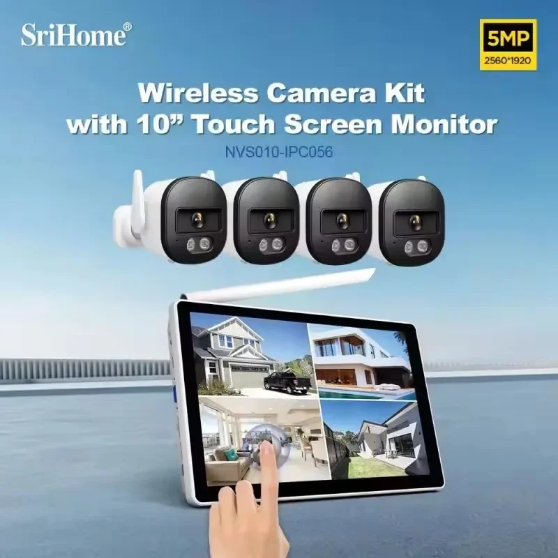 Srihome 5MP Wireless CCTV System 4CH NVR WiFi Camera Kit IP Cameras Security Audio Video Surveillance Set Two Way Audio Monitor