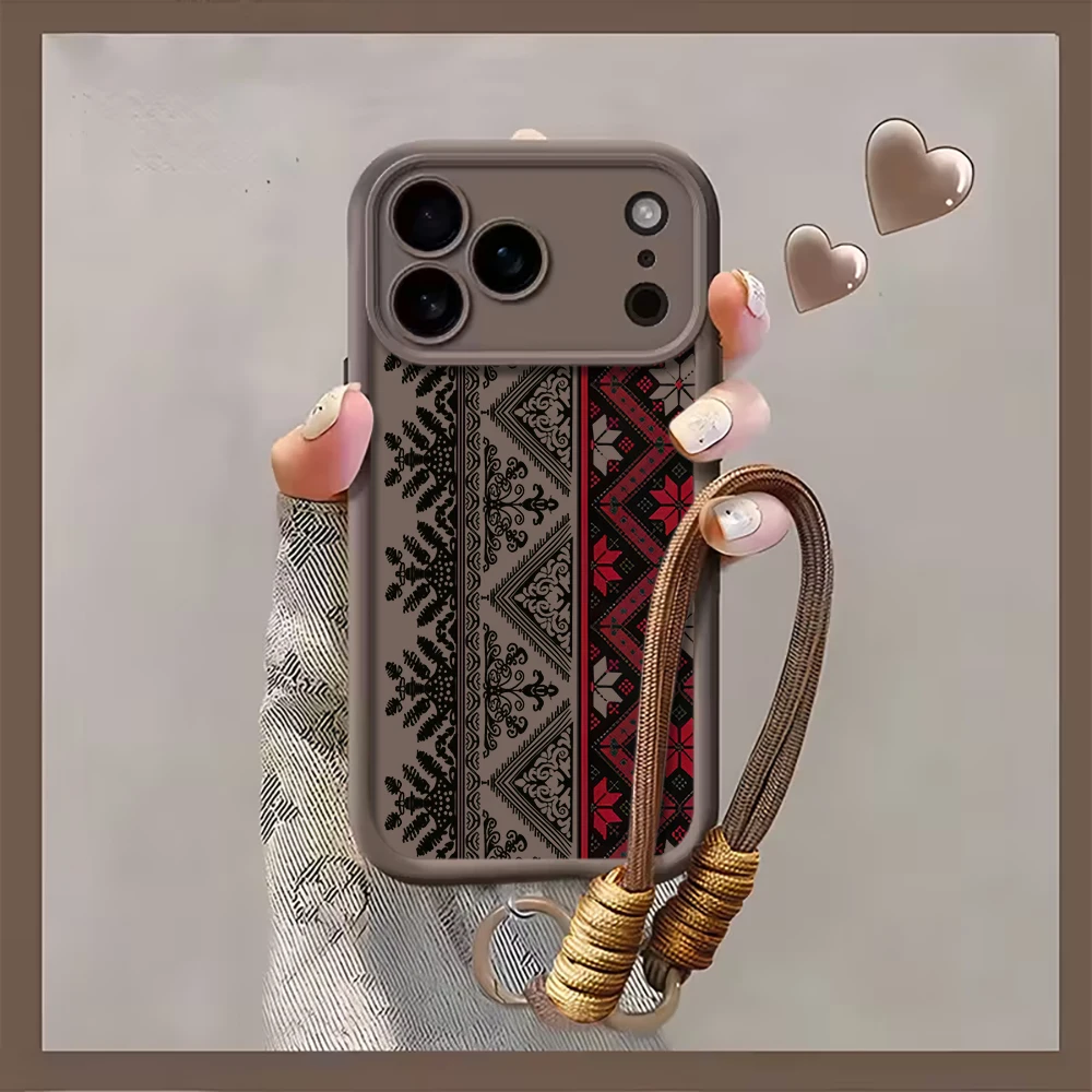 Europäischer Ethno-Stil Handgelenkband-Hülle für iPhone 16 17 Pro Max Hüllen iPhone 11 12 13 ProMax 14 15 Plus mit Lanyard Fundas – Detail 8