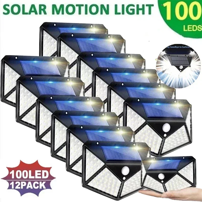 

2/4/6/8/12Pcs 100 LED Solar Wall Light Outdoor Solar Lamp PIR Motion Sensor Solar Powered Sunlight Street Light for Garden Light