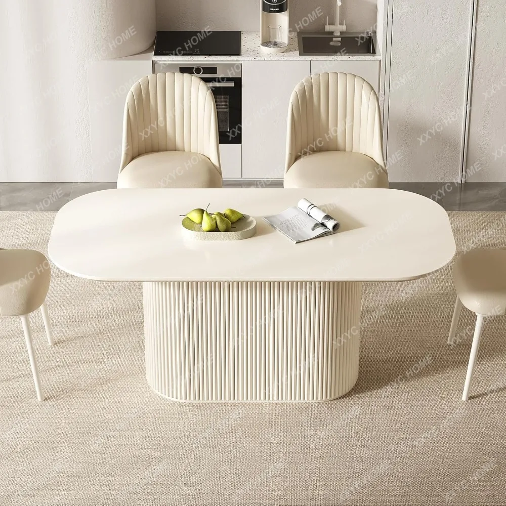 Rectangle Dining Table for 4-6, Modern Large Kitchen Table with Pedestal Base & Sturdy Top, Long Dining Room Table for Big F