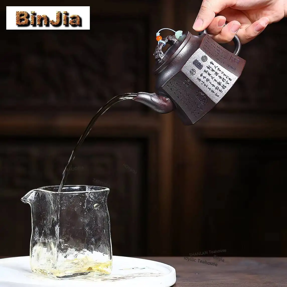 240ml Authentic Yixing Purple Clay Teapots Handmade Bafang Golden Bell Pot Raw Ore Bronze Mud Tea Infuser Kettle Zisha Tea Set