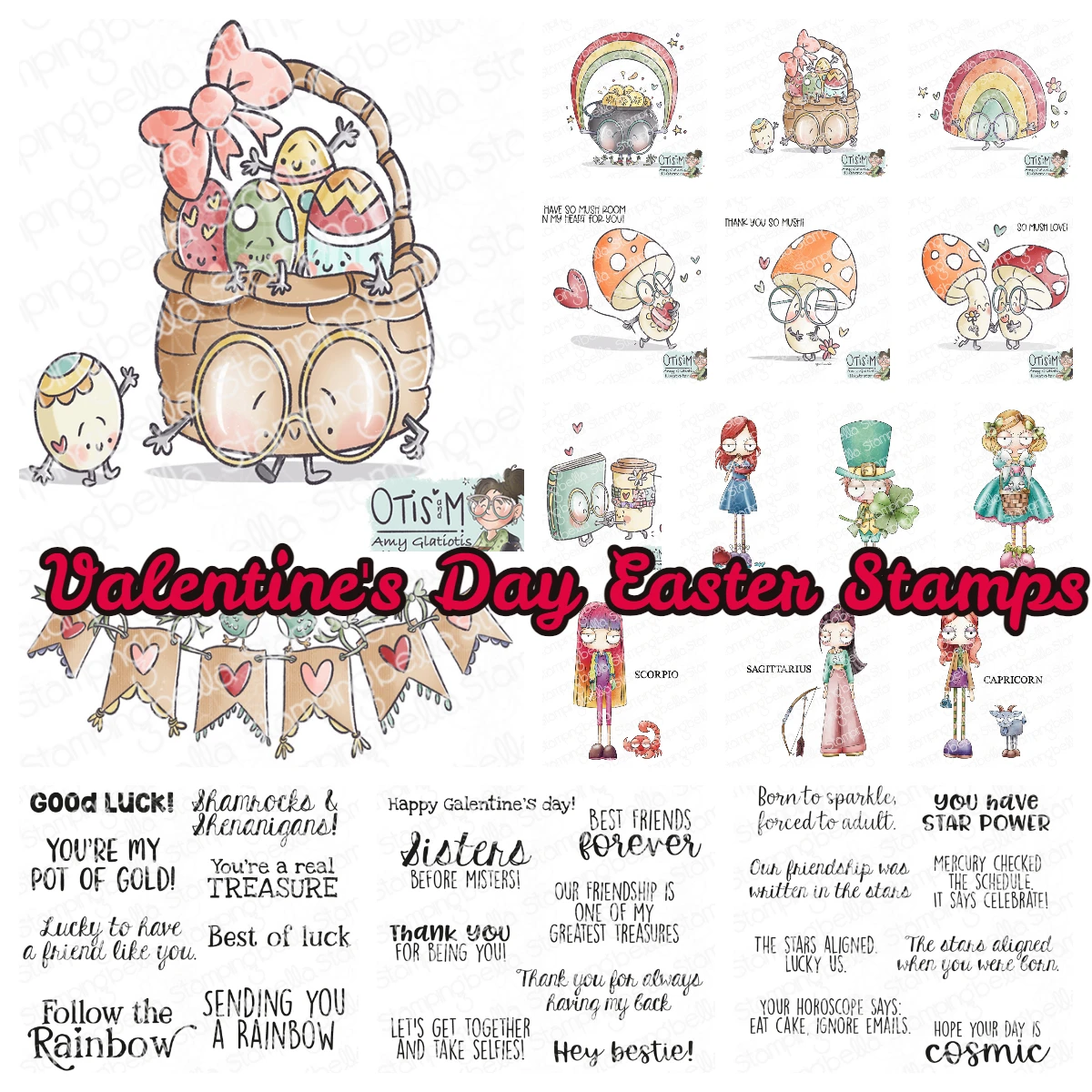 

New Stampingbella Easter Oddball with an Easter Basket Rubber Stamp DIY Scrapbook Card Elf Good Luck Sentiment Word Stamps Dies