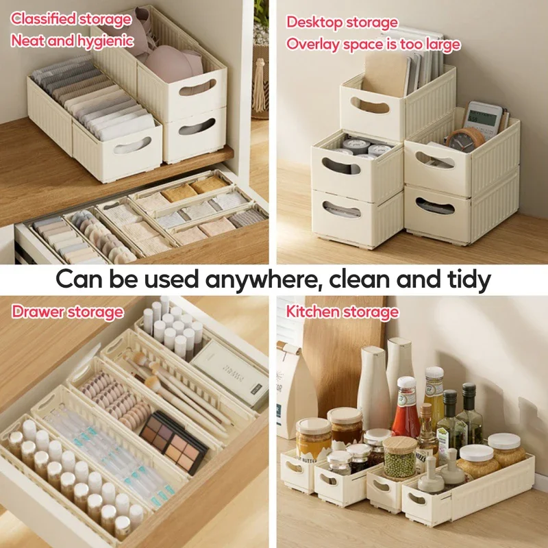 1/2/3PCS Retractable Drawer Organizer Adjustable Cabinet Storage Box Stackable Kitchen Organizers Sorting Storage Box For Home