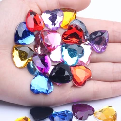 18mm 20/100pcs sfaccettature posteriori piatte strass acrilici a forma di cuore molti colori colla su perline artigianato fai da te indumenti decorazioni