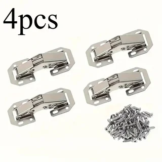 4Pcs Polished Metal Concealed Cabinet Hinges Frameless Surface Mount Soft Close 90 Degree Spring Hinges With Screws For Kitchen