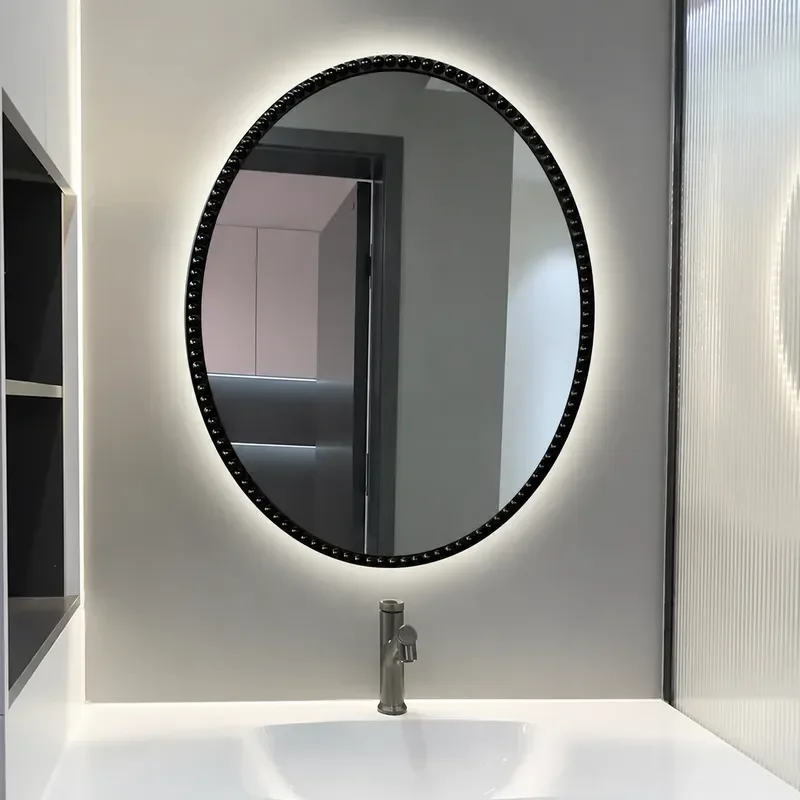 French Oval Wall Mounted Bathroom Mirror Smart LED Makeup Mirror for Home Bedroom Dressing Area Modern Decorative Hanging