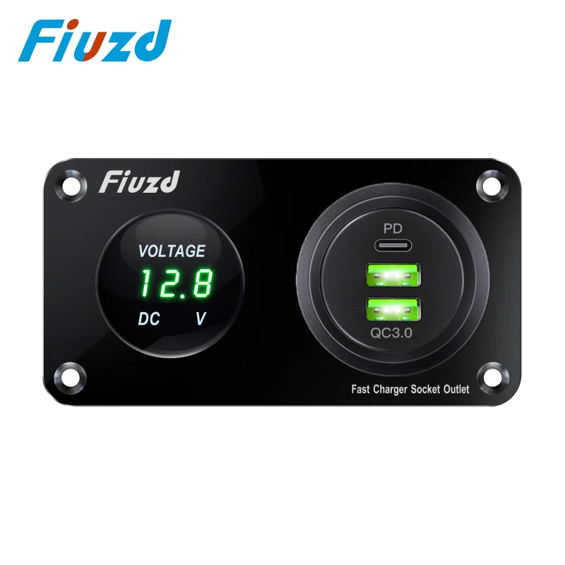 

12V QC3.0 Dual USB Charger Socket Panel with LED Voltmeter Switch Waterproof Cigarette Lighter Splitter for Car Marine Golf Cart