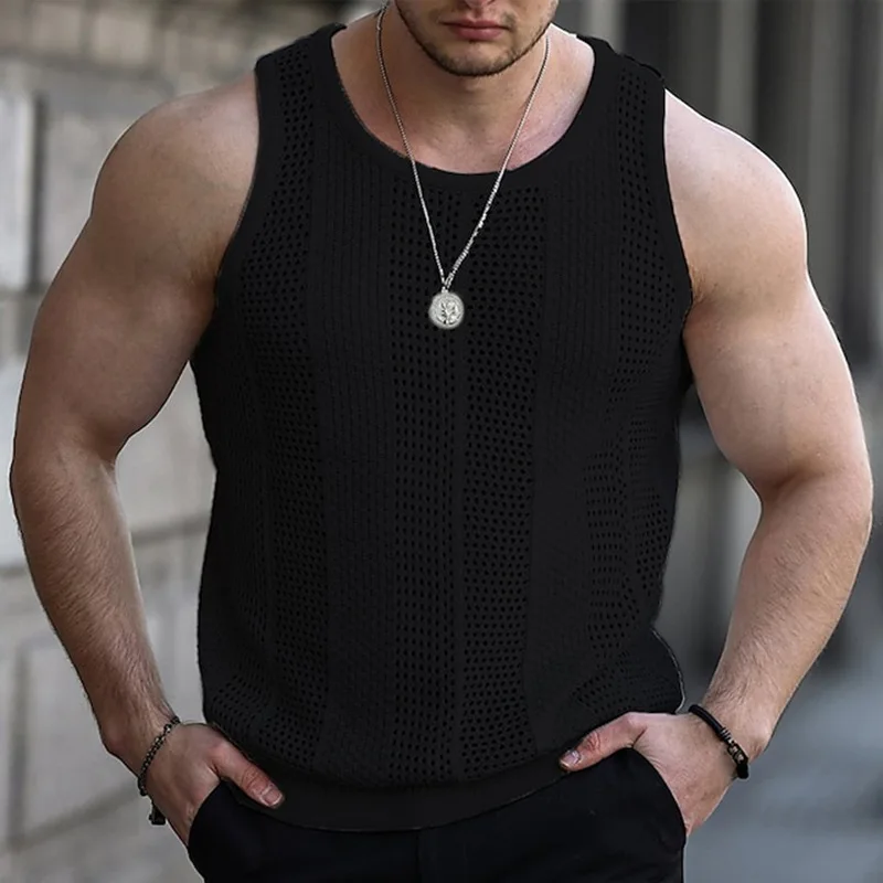 Męska koszulka Amazon Summer New Hollow Knitted Shirt bez rękawów Slim Fit Tank Top SY0187