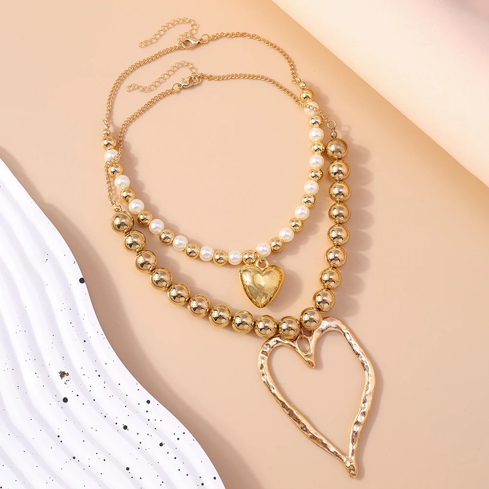 مبالغ فيها الجوف كبير القلب قلادة قلادة للنساء الفتيات CCB الكرة الخرز قلادة نادي الحفلات هدايا مجوهرات بسيطة #5