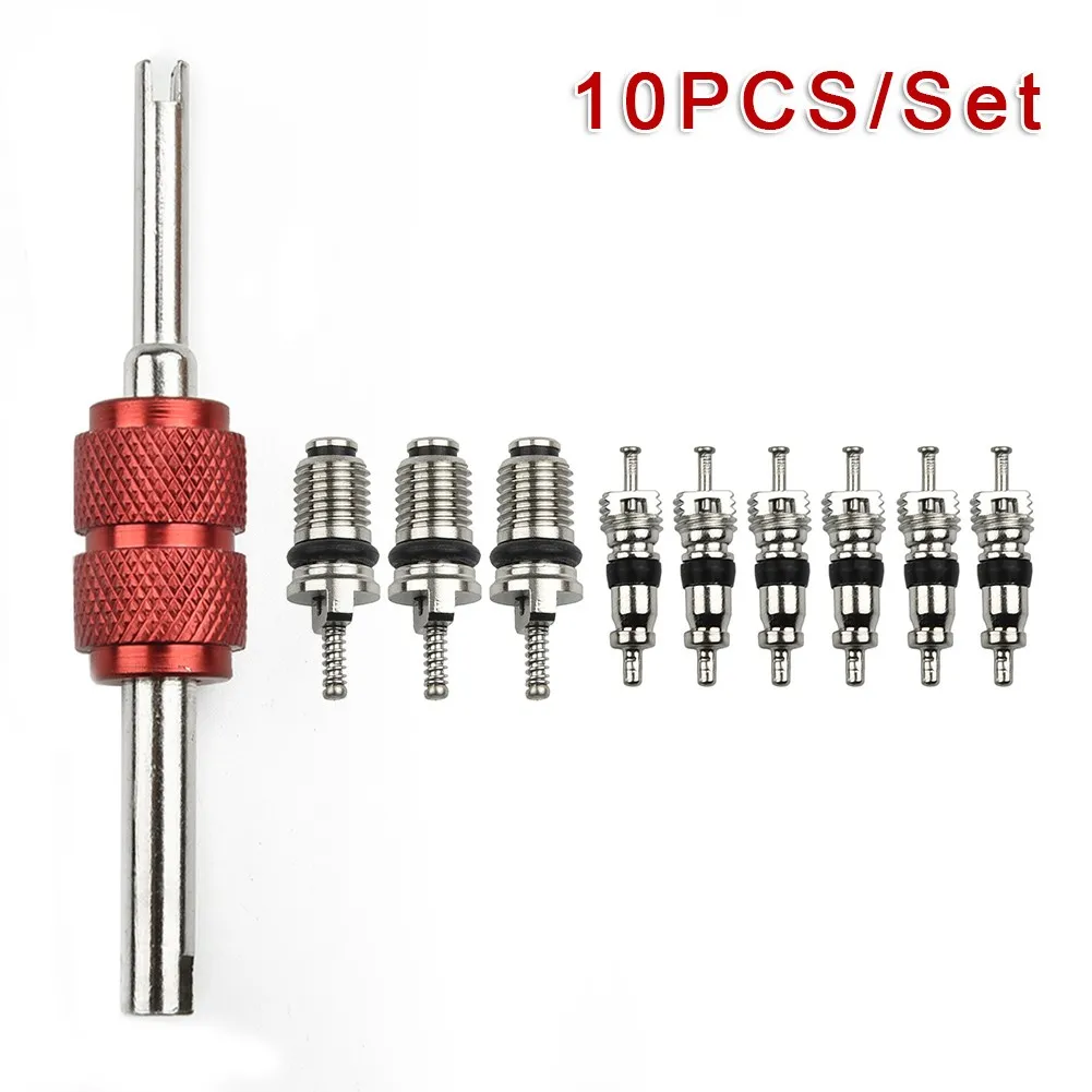 10 PCS/set  Metal Automobile Air Conditioner Valve Core Combination R134a+remover Installation Tool Fits For Most Cars.