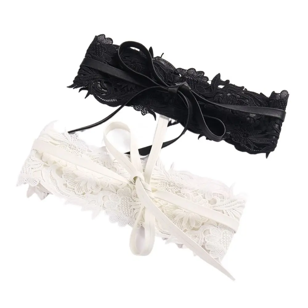 Retro Flower Wide Belt Leather Tie Tie-up Lace Cummerbunds Ethnic Style Decorative Belts Lace Waistband Party