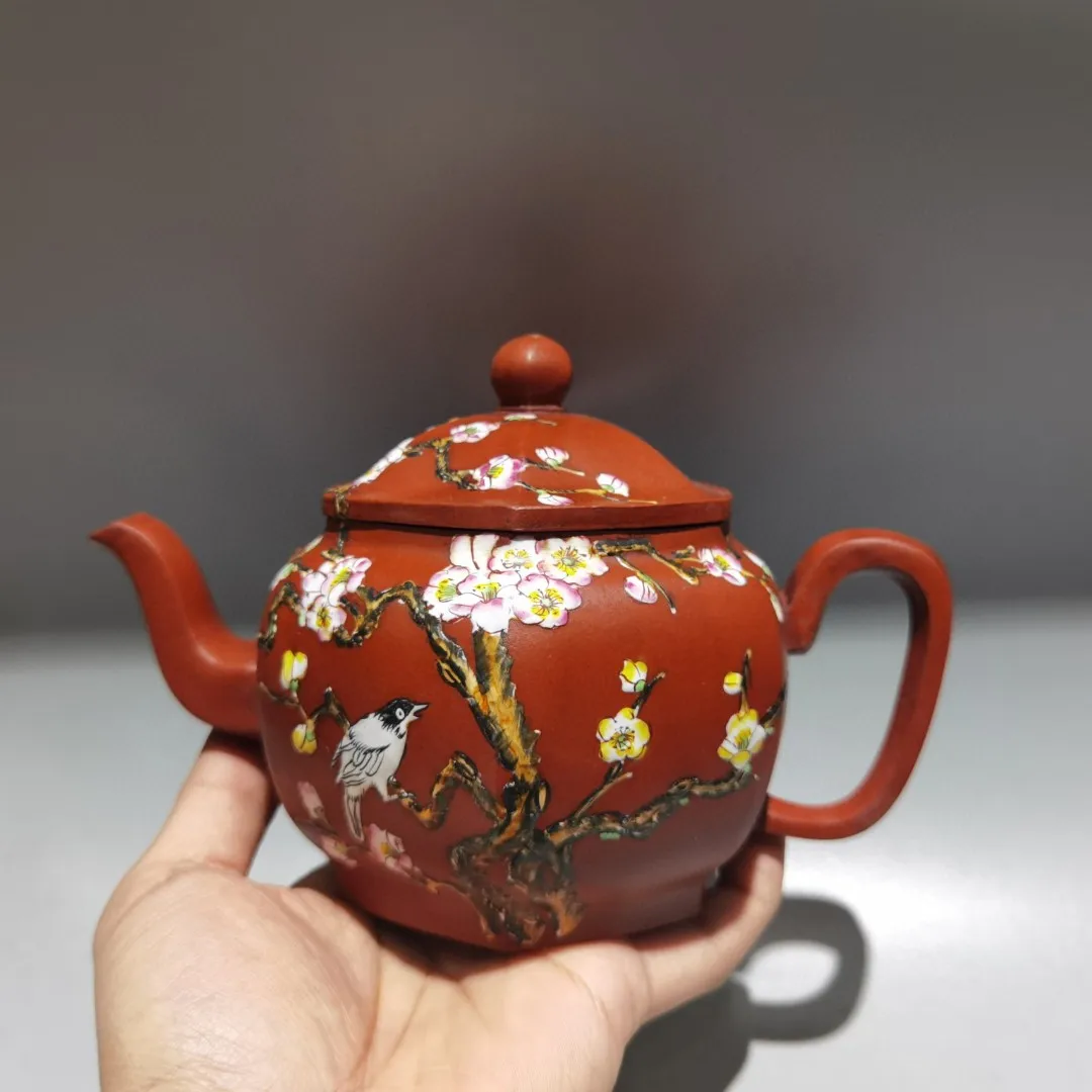 Yixing Purple Clay Teapot Magpie and Plum Blossom Pattern Hexagonal shaped pot Teapot Pot Tea Maker Office Ornaments