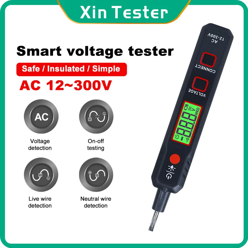 Probador Xin 5 en 1, detector de voltaje, bolígrafo eléctrico de 300V, linterna de retroiluminación, sensibilidad, probador de voltaje CA ajustable