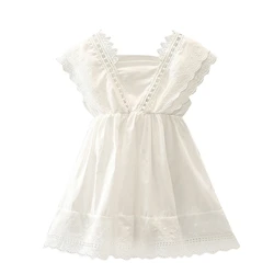 Toddler Baby Girl Dress Cotton Linen Ruffle Sleeveless Dresses Kids Summer Sundress