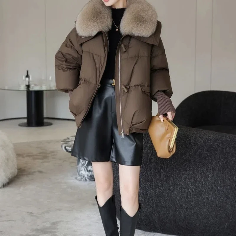 Autumn Winter Women Parkas Korean Fashion Fur Collar Solid Pockets Single Breasted Short Thicken Cardigan Down Cotton Coats Tops