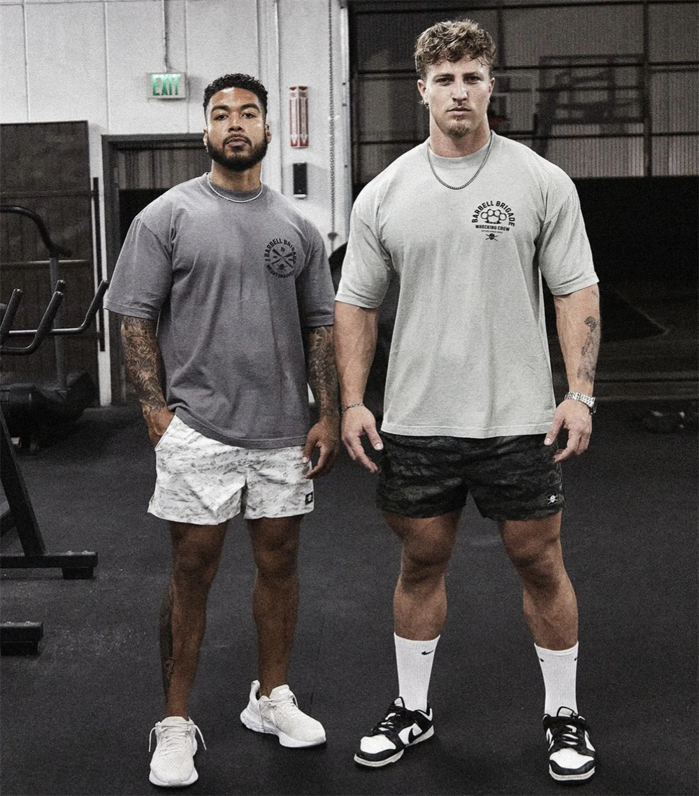 Barbell Skull Print Gym Shirt Men Cotton Homme Short Sleeve Running T Shirt Men Workout Training Sport Tees Tops Oveisize