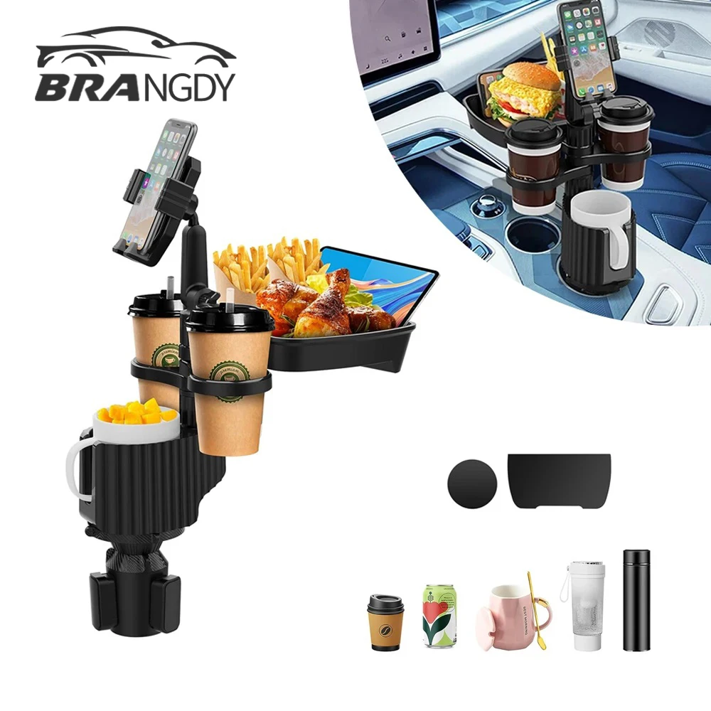 Car Cup Holder Tray 360 Degree RotationCar Tray Table Phone Slot Car Food Table Organized Adjustable Drink Holder Car Accesories