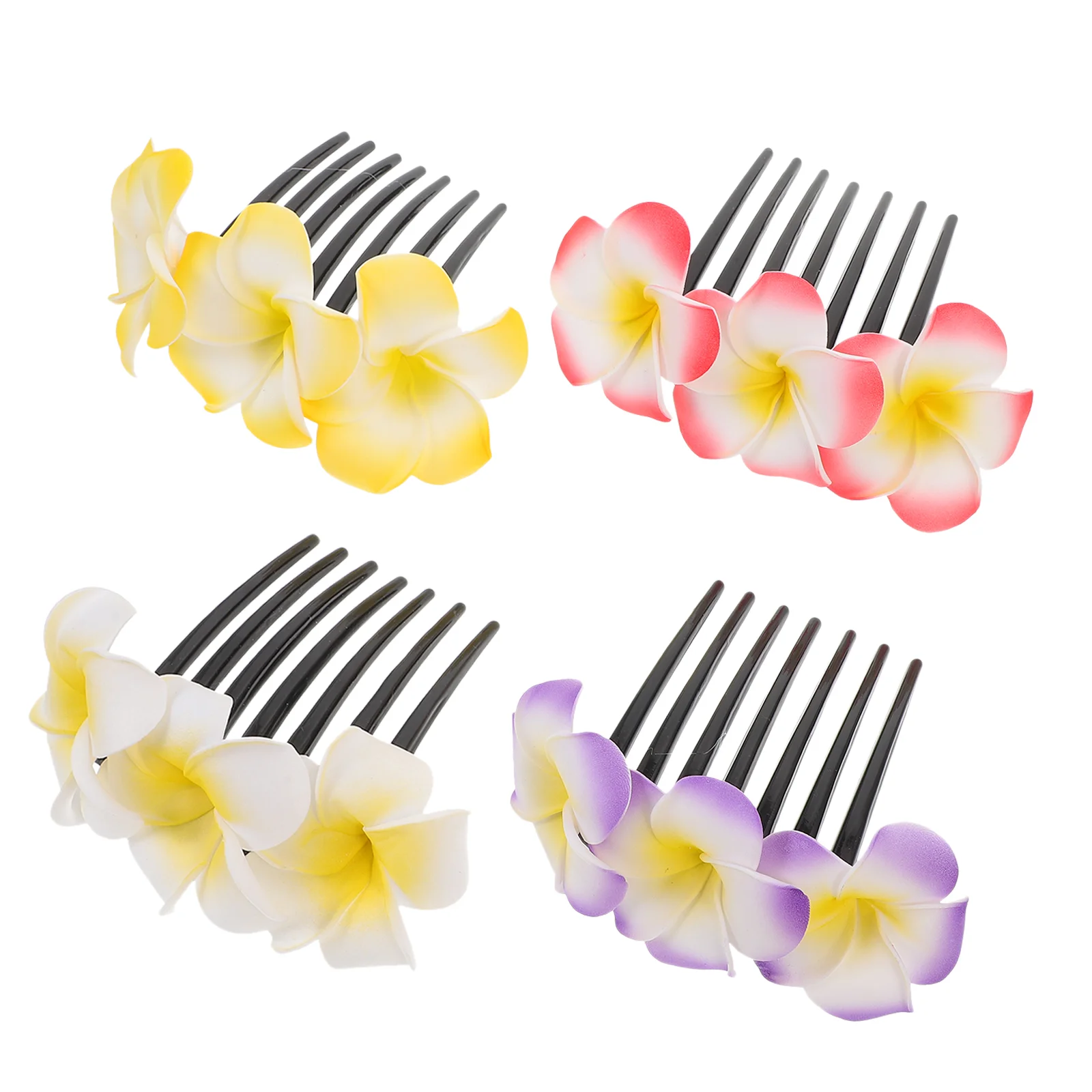 Pinzas para el pelo de Frangipani para mujer, accesorios formales, peine de plástico, tocado lateral, flor fina, 4 piezas