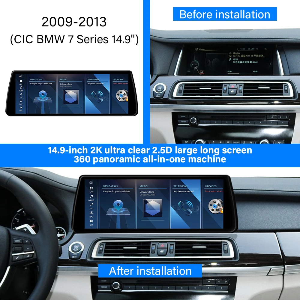7 Series 12.3 Inch Android Car Screen Google Play Store Youtube Features Carplay Android Auto For 2009 - 2013 BMW CIC 7 Series