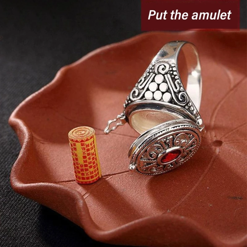 Alloy Gawu Box Ring with Secret Compartment for Jewelry and Herbs Adjustable Size Openable Finger Ring Ethnic Accessory