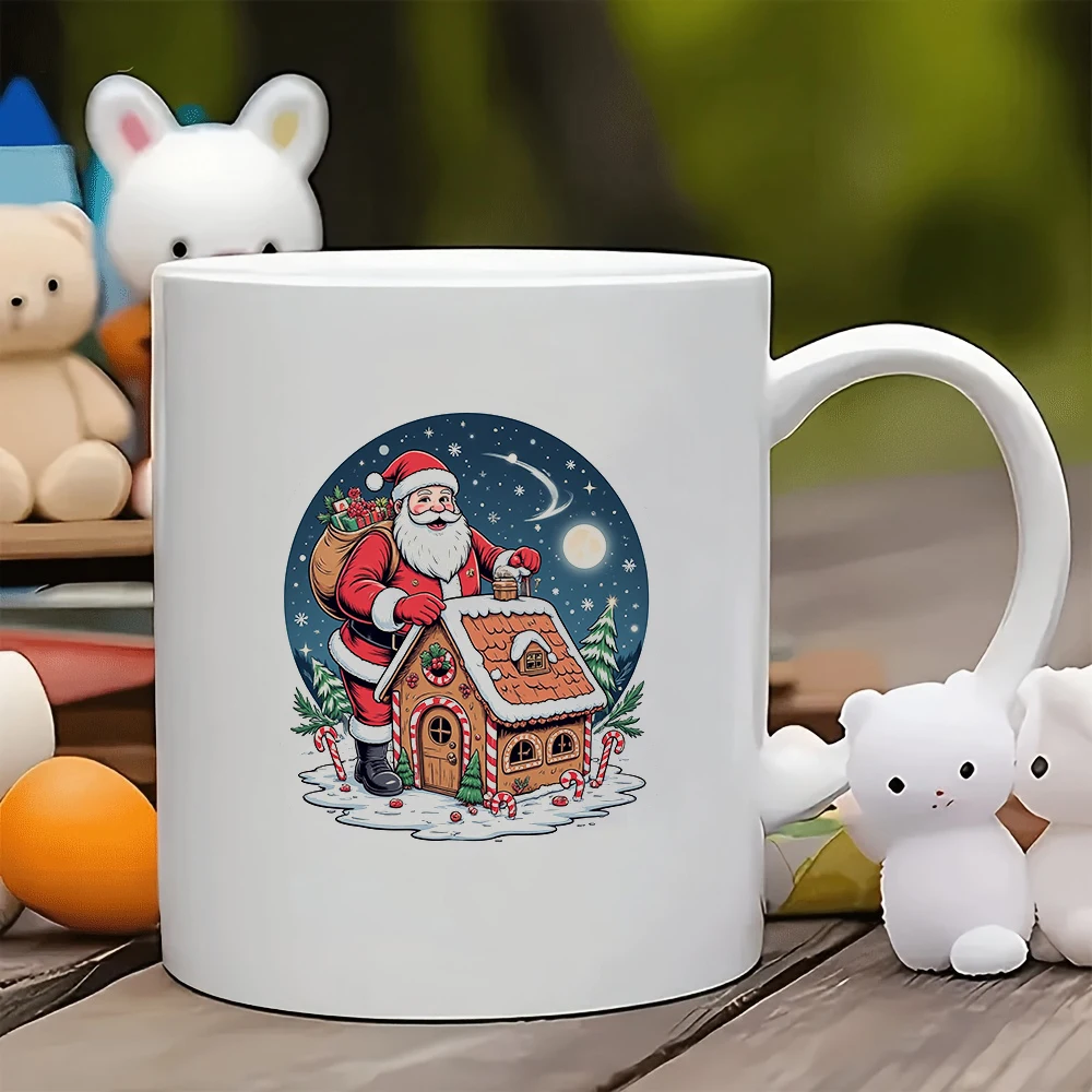

11oz cartoon Santa Claus illustration mug + festive-themed cup Christmas gift kids cup family office coffee mug