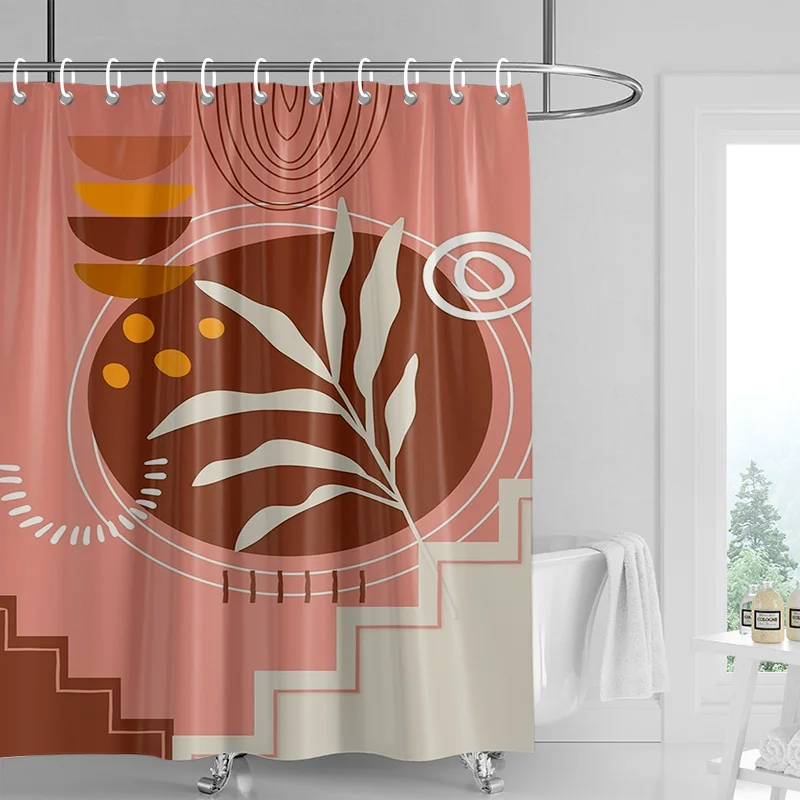 Abstract Plant Art Shower Curtain Morandi Color Rainforest Illustration Bathroom Shower Room Partition Curtain Decoration